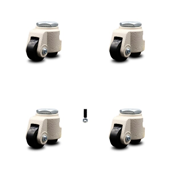 Nylon Swivel TS Caster w/1.65" Black Wheels and M8 x 1.25mm x 15mm Stems, 4PK